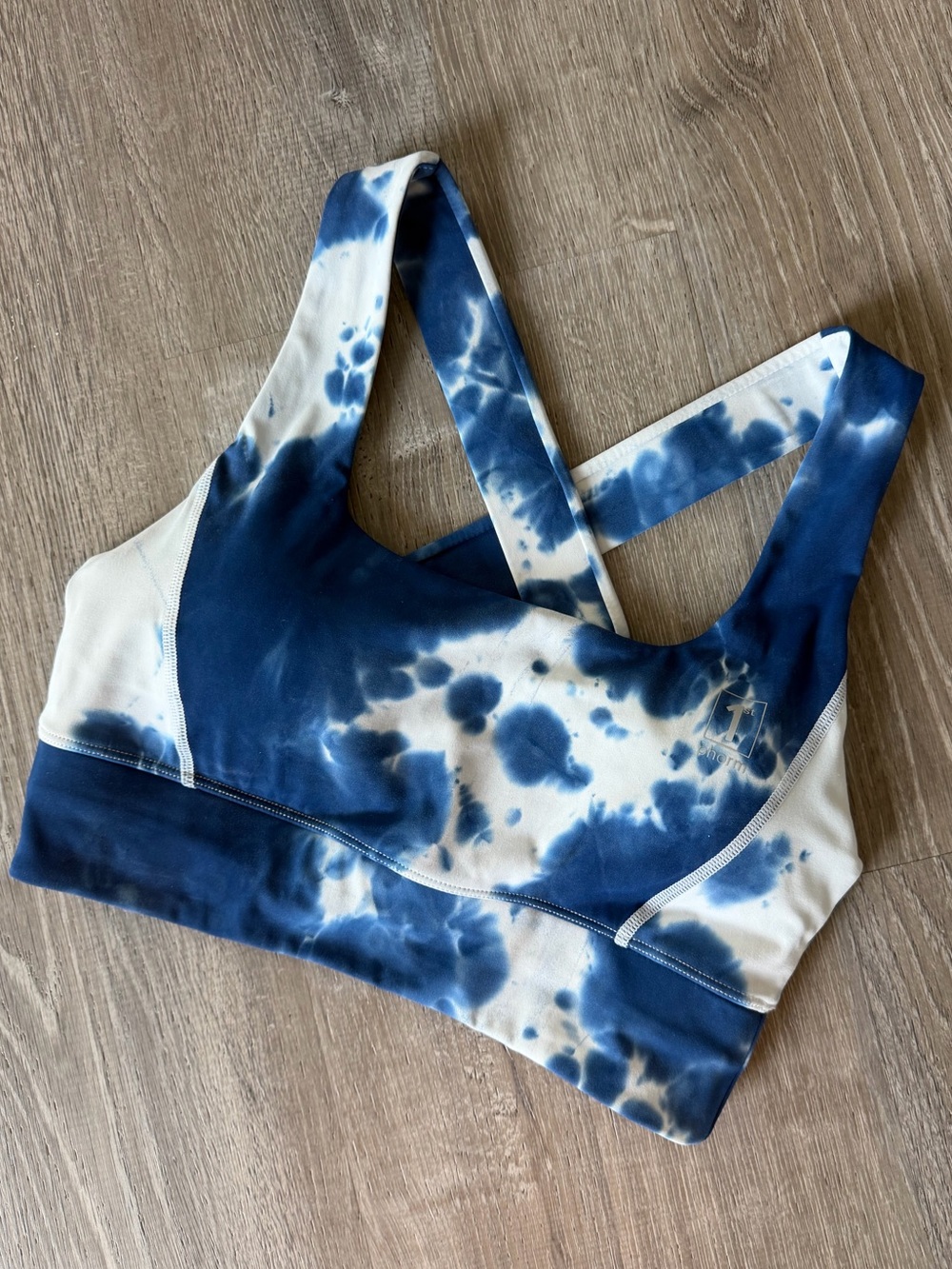 1st Phorm Tie-Dye Blue & White Crossback Sports Bra